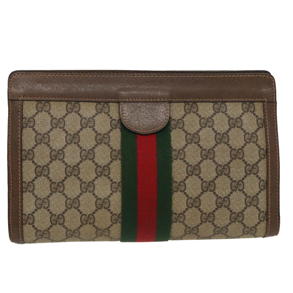 GUCCI GG Supreme Web Sherry Line Clutch Bag PVC Beige 84 014 2125 28 Auth th5404 - Picture 3 of 16